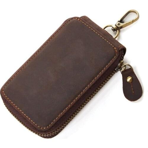 10PCS / LOT Genuine Leather Car Key Holder Vintage Cow Leather Zipper Bag Unisex Wallet Housekeeper Keys Organizer Pouch