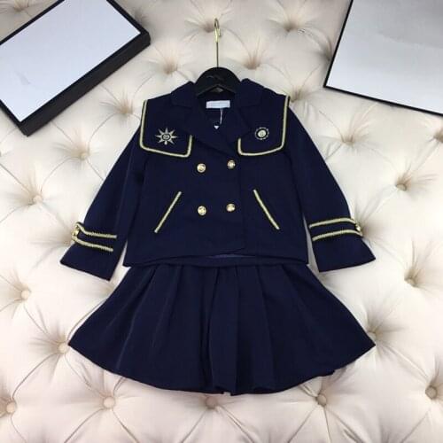 Childrens European and American wear 2021 autumn new style Long-sleeved embroidered coat skirt Baby girl fashion suit