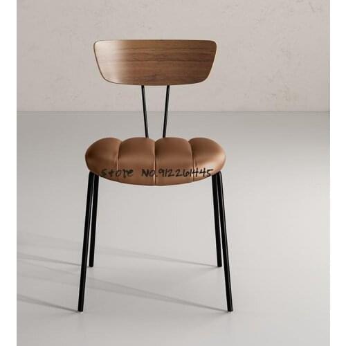 Nordic Designer Soft Bag Dining Chair Simple Modern Iron Art Light Luxury Backrest Curved Wooden Chair Single Home Chair