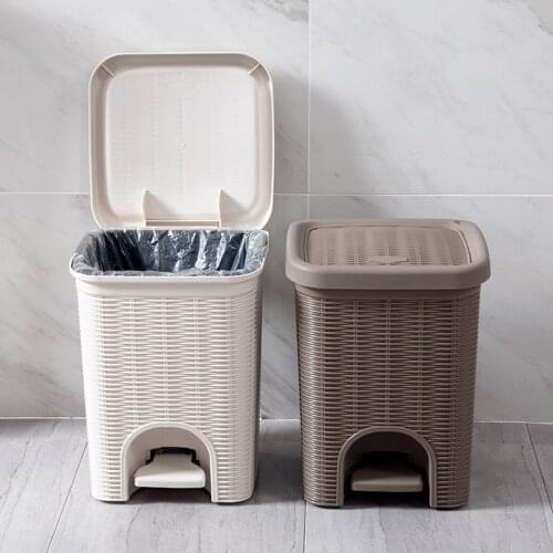 Imitated Rattan Pedal Type Open Lid Trash Can Creative Living Room Paper Basket Household Bathroom Kitchen Trash Basket