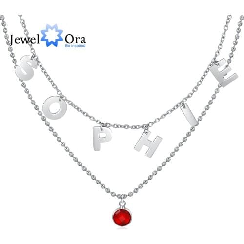 JewelOra Personalized Initial Letter Necklace with Birthstone Custom Name Double Layered Necklace Fashion Women Choker Jewelry