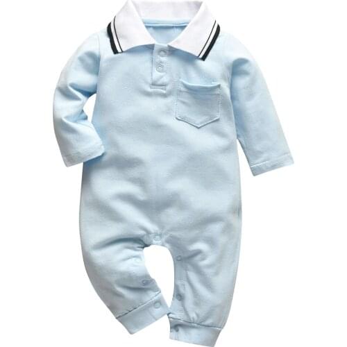 0-18month Toddler Baby Boy Rompers For Newborns Gentleman Solid Color Jumpsuit With Pocket Long-sleeved Infant Playsuit