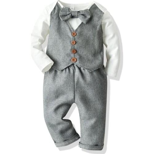 Gentleman Set Newborn Baby Boys Outfits With Bow Toddler Party Wedding Bodysuits+Pants 2Pcs Formal Infant Baby Clothes Suits