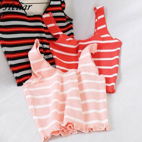 HELIAR Crop Tops 2019 Summer Female Knitted Strip V-Neck Tanks Women Street Camisole Ladies Sleeveless Crop Femme Tank Tops