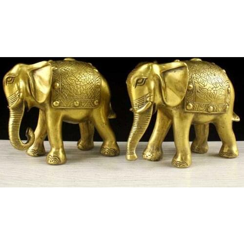 Copper Elephant Statue A Pair of Brass Patterned Opening Crafts Gifts Chinese Fengshui Classical A Pair Antique Home Decor