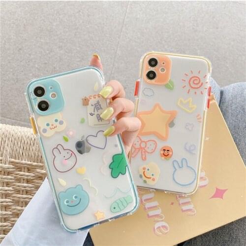 Cute Lovely Cartoon Phone Case for iPhone 7 8 Plus SE 2020 X XR XS 11 12 Mini Pro Max Soft TPU Clear Back Cover Girl Femails