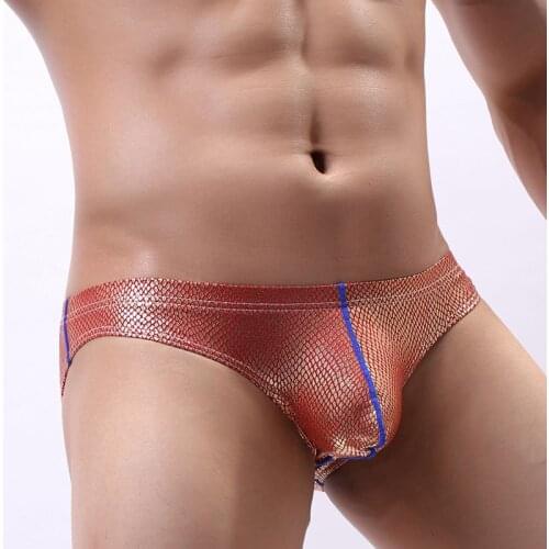 New mens underwear low waist sexy fashion simulation leather shorts U convex narrow side mens briefs comfortable male Panties