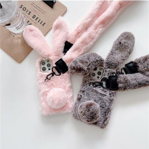 Soft TPU Case For VIVO V20 V19 V17 V15 V11 V9 V7 Y20S Y19 Y17 Y15 Y12 Y11 X50 X60 Pro S1 Plush Bunny Necklace Lanyard Rope Cases