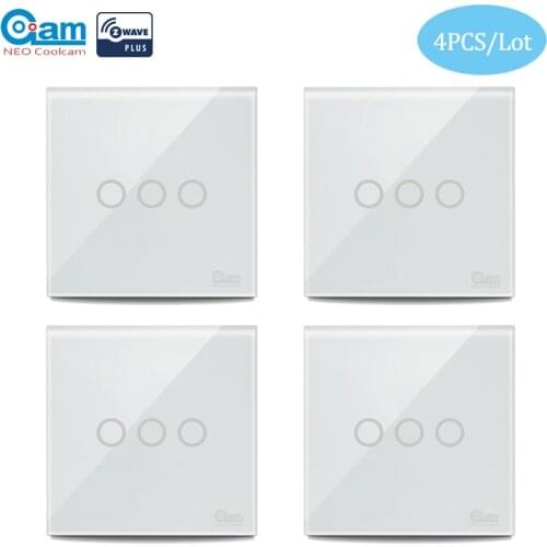 COOLCAM 4PCS/lot Z-wave Plus Wall Light Switch 3CH Gang Home Automation Z Wave Wireless Smart Remote Control Light Switch
