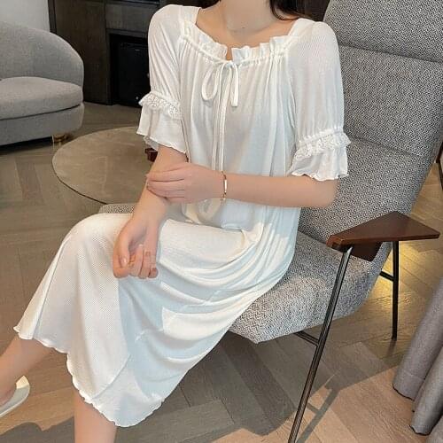2021 New Womens Nightdress Short Sleeve Fashion Simple Princess Style Long Skirt Loose Pure Cotton Generous Nightgown Sleepwear