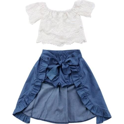 Emmababy New Fashion Summer Girl Clothe Set Kid Lace Off-shoulder T-shirt Top Pants Princess Skirt Party Outfits Clothes