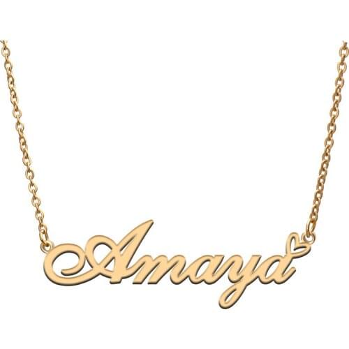 Love Heart Amaya Name Necklace for Women Stainless Steel Gold & Silver Nameplate Pendant Femme Mother Child Girls Gift