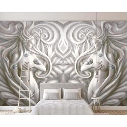 Custom European embossed beauty sculpture modern fashion 3D TV background wall painting