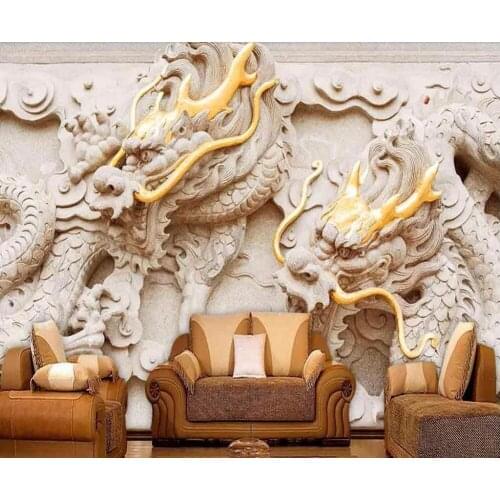 CJSIR Custom Wallpaper 3D New Chinese Reliefs Gold Royal Dragon Grain TV Background Wall Living Room Murals 3d Wallpaper Decor