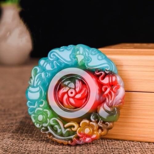 Natural Xinjiang Color Jade Stone Hand Carving Jade Pendant Jewelry Lucky Safety Amulet Necklace Pendant Fine Jewelry