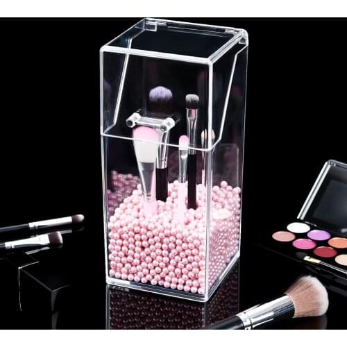 Rectangle Plastic Clear Makeup Brush Storage Box Bucket Holder with Cover Dustproof Makeup Brush Container Nail Polish Display