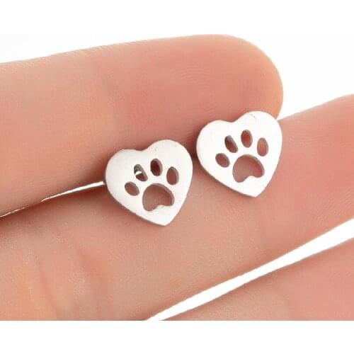 Cute Individuality Love Heart Dog Cat Footprint Paw Stud Earring Pet Lovers Animal Jewelry For Kids Girls Wedding Party Gifts