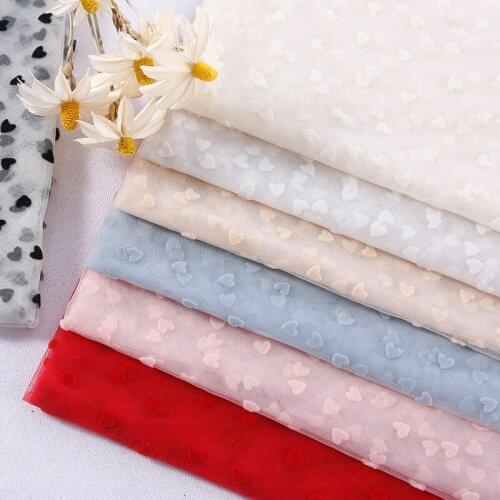 5Yards Pink Heart Flocked Mesh Tulle Fabric High Quality Bridal Dress Tutu Party Wedding Decoration Puff Skirt Net Sewing Fabric