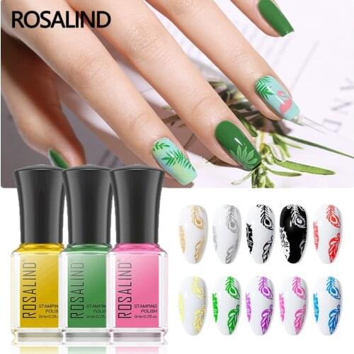 ROSALIND 6ml Stamping Polish Nail Art Gold Silver Black White Color Nail Printing Polish DIY for Nail Plate Design Varnish