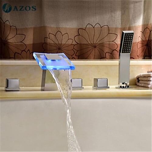 Bathtub Faucets LED Glass Waterfall Spout Light Bathroom Suana 5pc Sets Showerhead,Diverter,Two Handles,Shower Hose YGWJ016