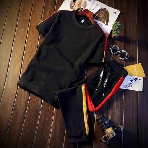 Tracksuit Men 2019 New Summer Men Set 2PC Sporting Suit Short Sleeve T shirt+Shorts Two Piece Set Sweatsuit+Pants Quick Drying