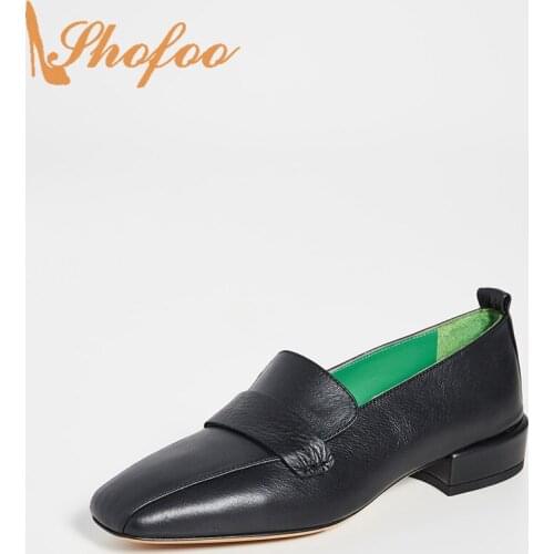 Black Low Chunky Heels Square Toe Pumps Woman Loafer Ladies Spring Autumn Office Fashion Mature Shoes Large Size 12 15 Shofoo