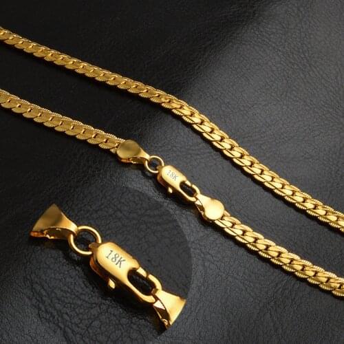 Unisex Goldplated Classic Twill Flat 5mm Width Chain Necklace Fashion Jewelry NL0478