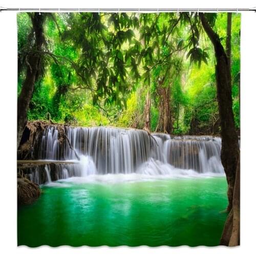 View Of Waterfall Spring In The Mountains Shower Curtains Waterproof Polyester Fabric Bathroom Curtains For Home Decor