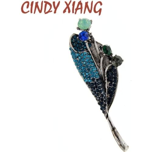 CINDY XIANG Rhinestone Leaf Brooch Flower Pin Brooches For Women Blue Color Vintage Accessories Coat Jewelry High Quality