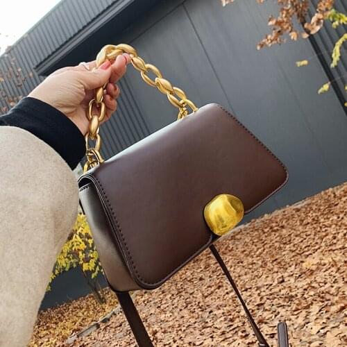 Thick Metal Chain Leather Handbags Luxury Women Bag Designer Female fashion Shoulder Bag Lady Flap Bags Square Crossbody bag