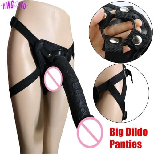 Womens Fashion Strap-on Realistic Dildo Panties Huge Long Realistic Dildo Penis Rings Strapon Harness Belt Adult Games Sex Toys