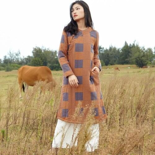 SCUWLINEN 2019 Winter Women Parkas Vintage Classic Plaid Plate Buttons Long Cotton-padded Dresses Outerwear Elegant Robe S639