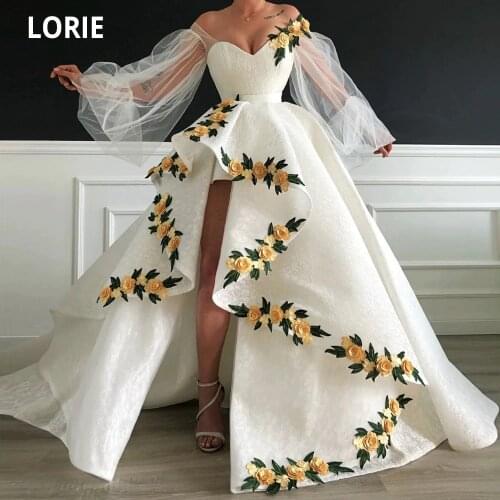 LORIE 3D Lace Gold Flowers Evening Dresses Formal Off the Shoulder Long Sleeve Celebrity Dresses Beauty Pageant Gowns Plus Size