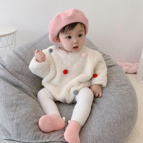 Infant Baby Girls Winter Flannel Sweater Rompers Newborn Colorful Balls Fall Warm Jumpsuits Long Sleeve Outfits 6-24 Months