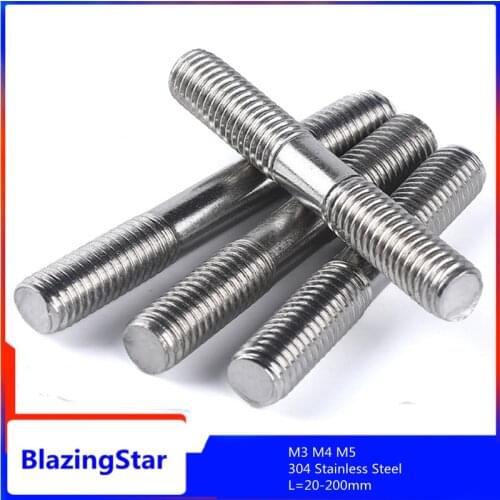 1/2/5PCS M3 M4 M5 304 Rod Double Thread Stainless Steel Screw Stud Screw Rod Stud Bolt GB901 L=20-200mm