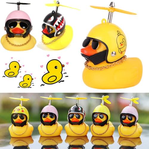 1PC Little Lovely Lucky Duck Car Ornament Creative Decoration Car Dashboard Toys with Helmet and Chain Funny Auto Accessories