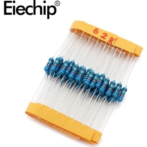 100pcs/lot 0.5W 1 ohm 1% Metal film resistor 1/2W resistance 62R Electronic resistors