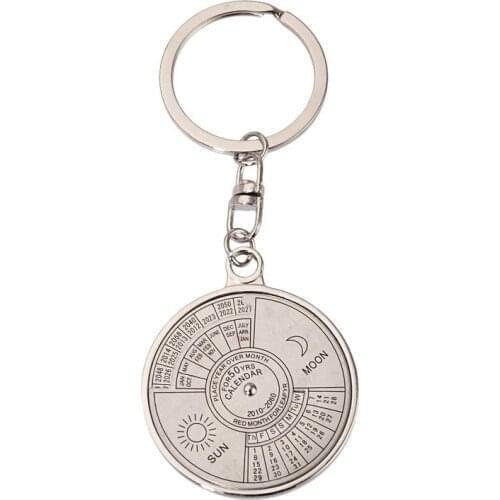 2@# 1Pcs Practical Metal Commemorative Handicraft 50 Years Perpetual Calendar Keyring Silver Zinc Alloy Key Chain Ring Keychain