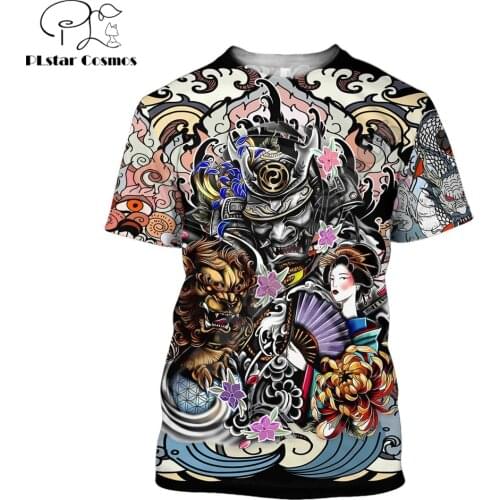2021 Summer Men t-shirt Samurai and Dragon Tattoo 3D ALL OVER Printed Harajuku Casual short Sleeve Tee shirts Unisex tops QDL024