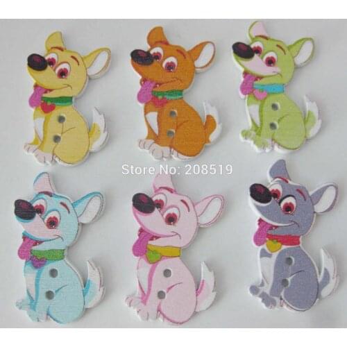 WBNVLK Printed wood dog animal buttons for children clothes decoration mix 120 pieces randomly