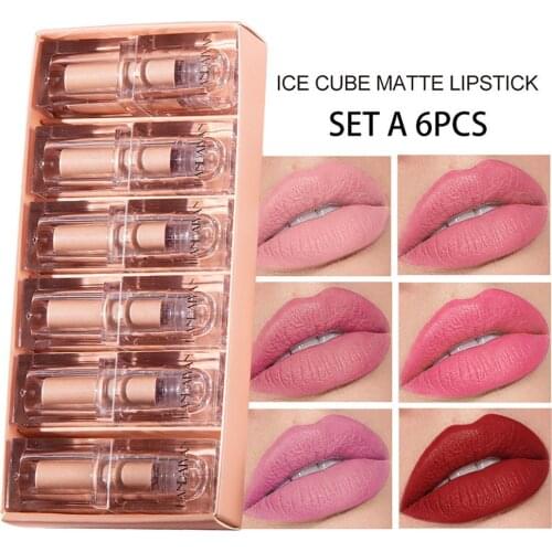 Free shipping 6 crystal square tube lipstick set matte matte waterproof long-lasting lipstick makeup set