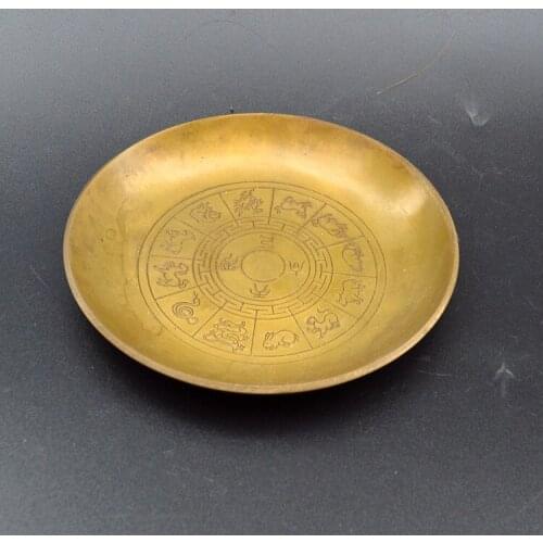 Pure copper, twelve zodiac dishes, collection of handicrafts, decorations