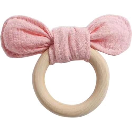 1PC Wooden Teether Wood Crafts Ring Engraved Bead Baby Teether Wooden Toys For Baby Rattle