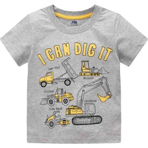 Jumping Meters Childrens Cartoon Print Boys T shirts Cotton Grey Fashion Baby Summer Tees Hot Selling Boys Tops Shirts Kids