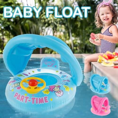 Baby Inflatable Swim Rings Swimming Float Boat Safety Seat Adjustable Aid Trainer Sunshade Kids Pool Swim Circle Toys