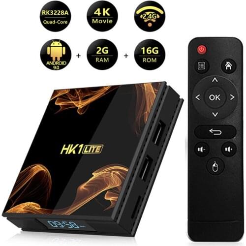 Hk1 lite smart tv caixa android 9.0 rk3228a 2gb 16gb braço mali wifi 2.4g 4k 3d google netflix mídia lettore conjunto-caixa supe