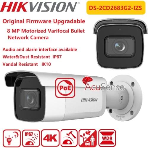 Hikvision IP Camera 8MP DS-2CD2683G2-IZS Varifocal Zoom CCTV IP67 IR POE Fixed Bullet Network Camera AcuSense