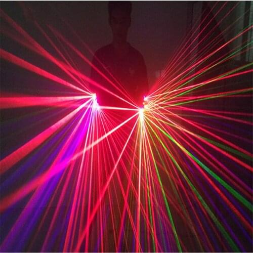 KS87 Party laser gloves mixed laser heads dance costumes bar perform wear green red laser beams gloves robot men show projector