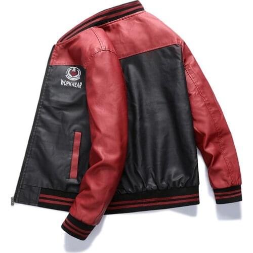 Leather Jacket Men Bomber Baseball Jackets Biker Mens Pu Coat Faux Pilot Varsity Embroidered Top Leather Slim Fit Motorcycle