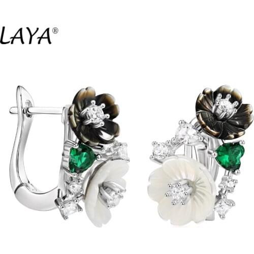 Laya 925 Sterling Silver Summer Hot Luxury Jewelry Fashion High Quality Zircon Natural Shell Flower Cilp Earrings For Women
